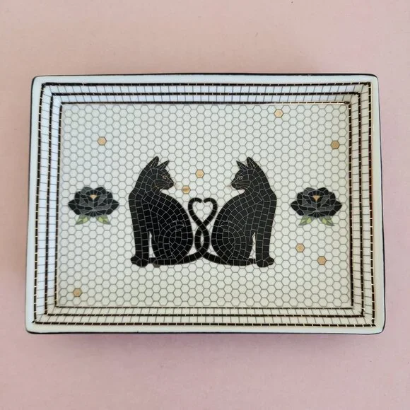 Anthropologie Bistro Tile Vanity Tray Cat Halloween NEW - Picture 3 of 10